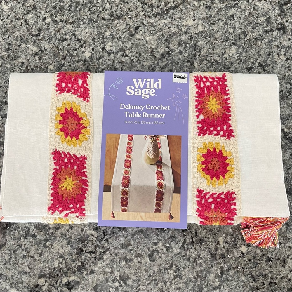 NEW Wild Sage Delaney Crochet Table Runner, 14” x 72”